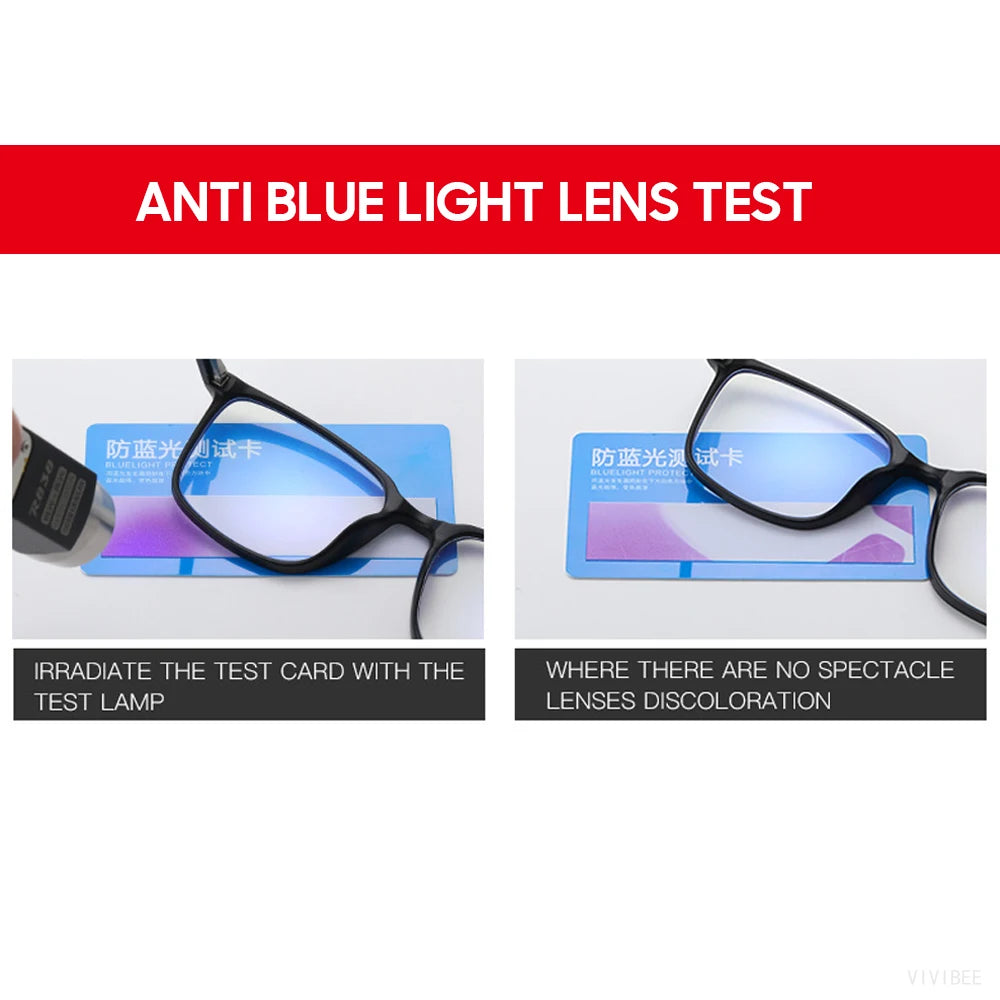 VIVIBEE Square Blue Light Blocking Men Glasses Gaming TR90 Matte Black Anti Ray Eyeglasses Computer Transparent Fashion Eyewear
