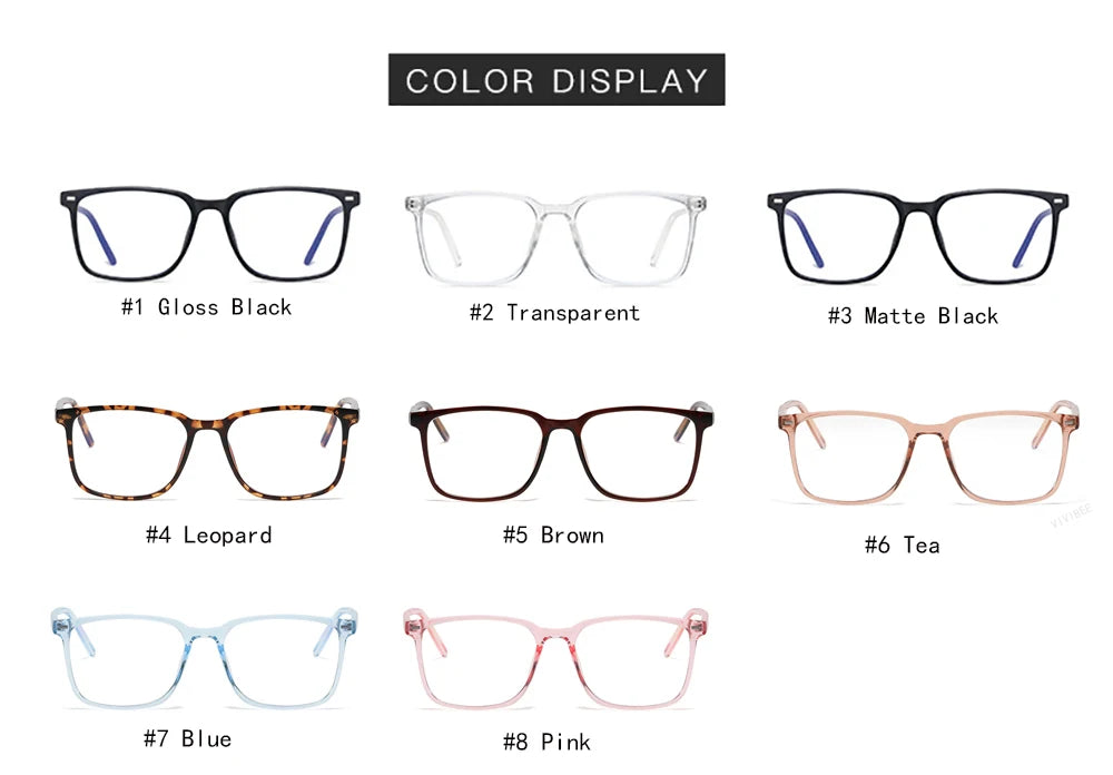 VIVIBEE Square Blue Light Blocking Men Glasses Gaming TR90 Matte Black Anti Ray Eyeglasses Computer Transparent Fashion Eyewear