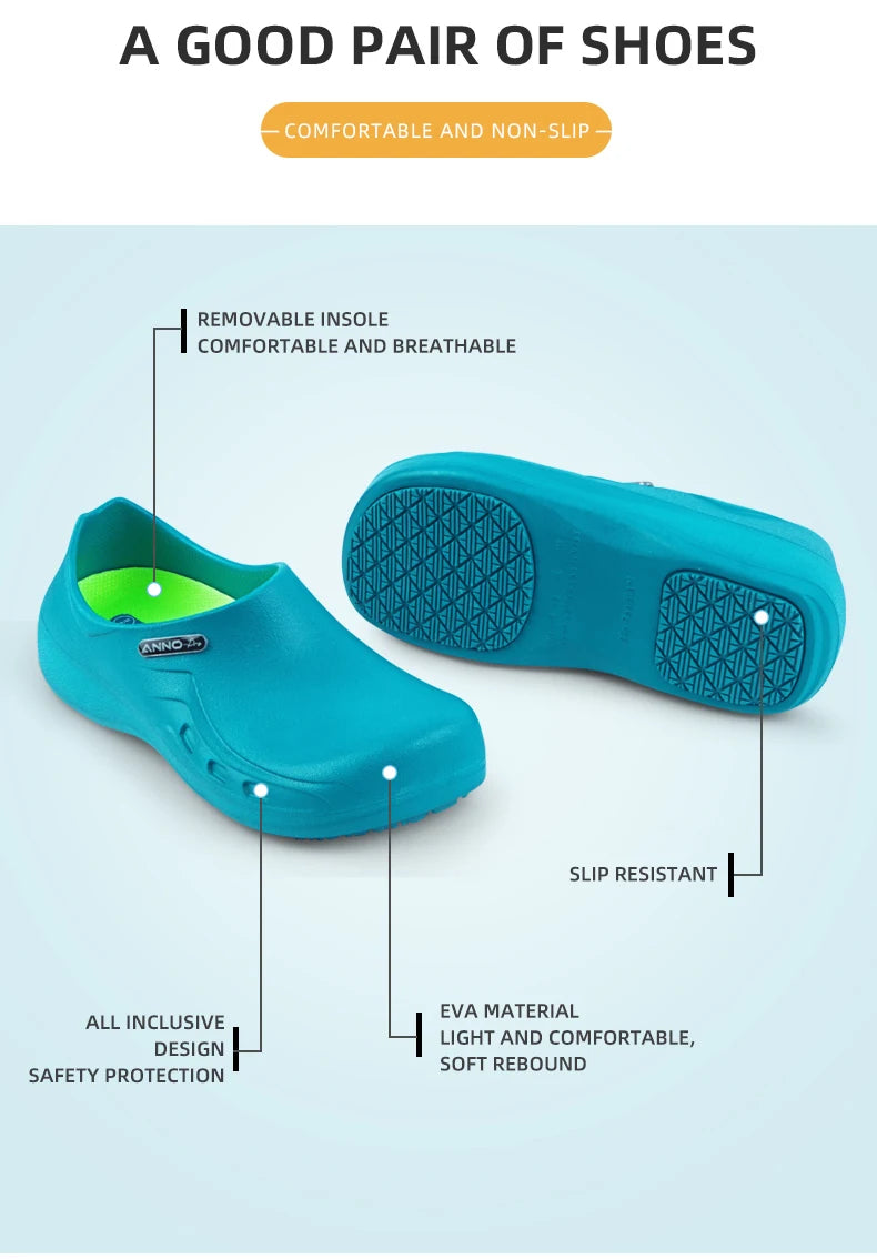 ANNO Soft Doctors Nurses Anti-slip Protective Clogs Operating Room Slippers Chef Work Flat Hospital Foot Wear with Shoes Pad
