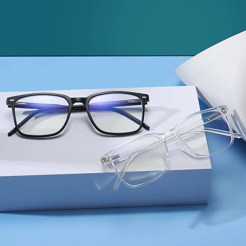 VIVIBEE Square Blue Light Blocking Men Glasses Gaming TR90 Matte Black Anti Ray Eyeglasses Computer Transparent Fashion Eyewear