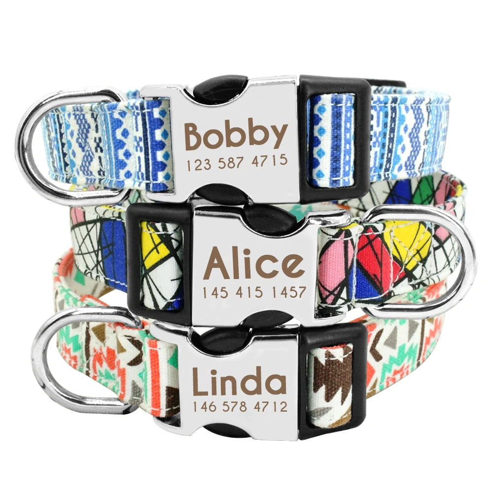 Adjustable Nylon Dog Collar Personalized Dogs Cat ID Collars With Engraved Name Buckle Anti-lost for Small Medium Large Dogs