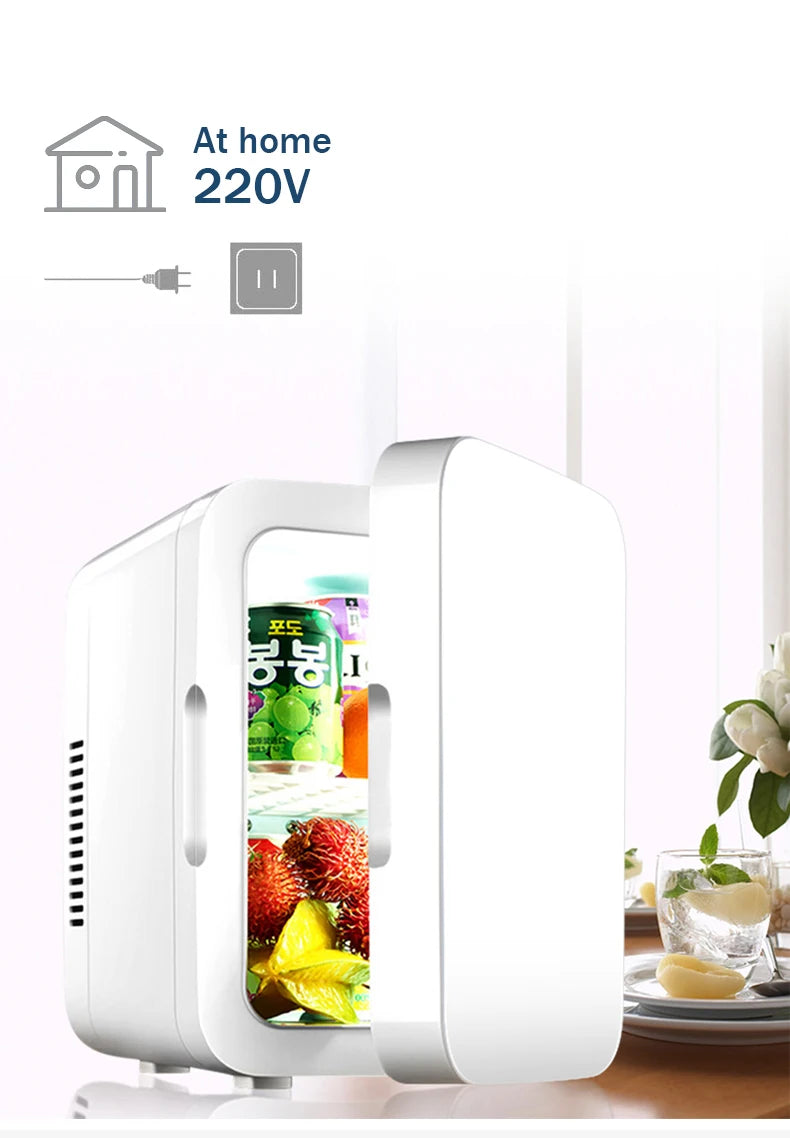 220V Mini Refrigerator Multifunction Portable Cold Freezer Car Home Cosmetics Fridge Drink Cooler Outdoor Travel Camping Beach6L