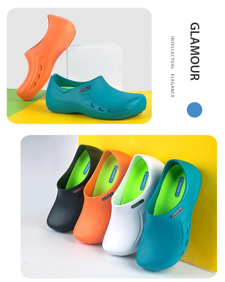 ANNO Soft Doctors Nurses Anti-slip Protective Clogs Operating Room Slippers Chef Work Flat Hospital Foot Wear with Shoes Pad