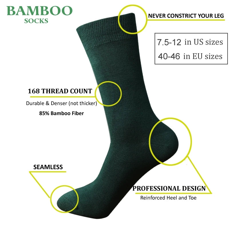 Match-Up Men Bamboo Green Socks Breathable Anti-Bacterial man Business Dress Socks (6 Pairs/Lot)