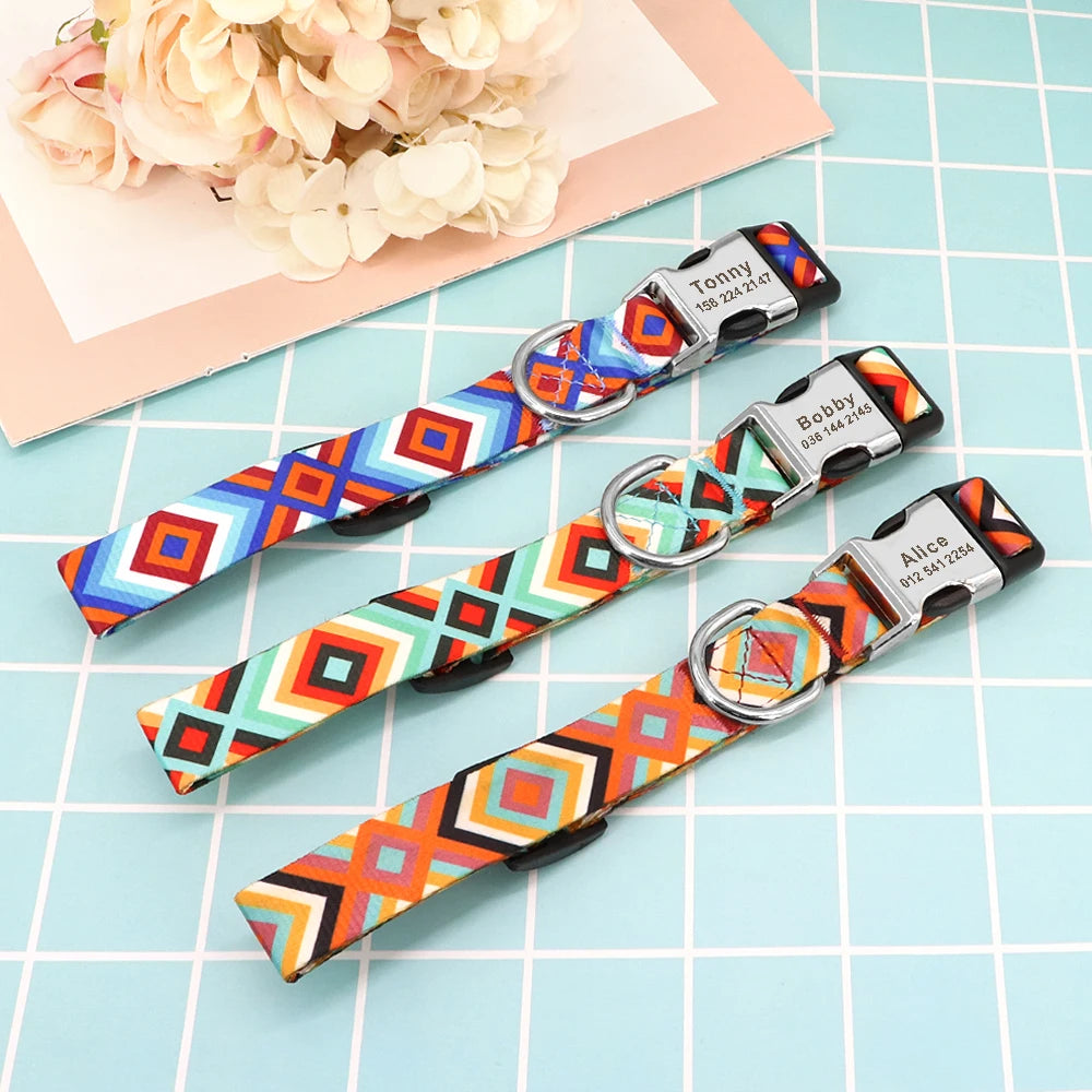 Adjustable Nylon Dog Collar Personalized Dogs Cat ID Collars With Engraved Name Buckle Anti-lost for Small Medium Large Dogs