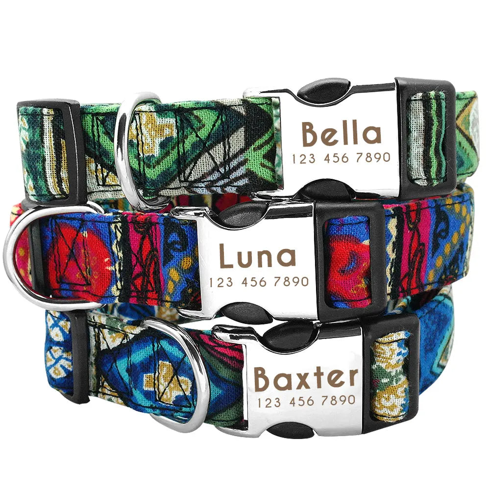 Adjustable Nylon Dog Collar Personalized Dogs Cat ID Collars With Engraved Name Buckle Anti-lost for Small Medium Large Dogs