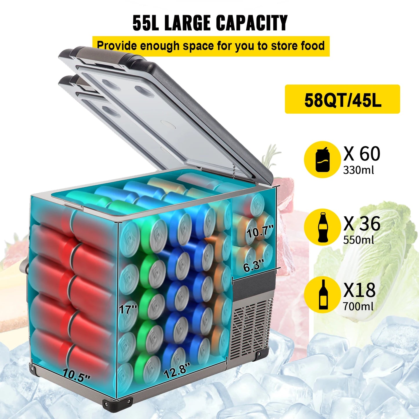 SucceBuy 20L22L35L45L55L Car Refrigerator Mini Fridge Freezer Portable Compressor Cooler 12/24V DC 110-240V Ice Box for Camping
