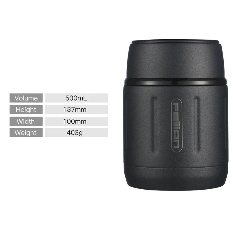 FEIJIAN 500ml Food Thermos, 316 Stainless Steel Vacuum Insulated Food Jar With Spoon Kids Lunch Box