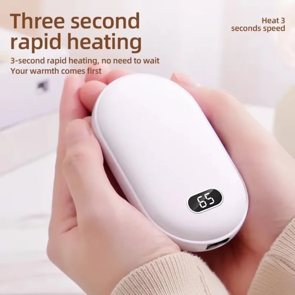 2 In 1 Pebble 10000mAh Hand Warmer Quick Heating USB Rechargeable Mini Pocket Warmer Digital Electric Mobile Power Bank Winter