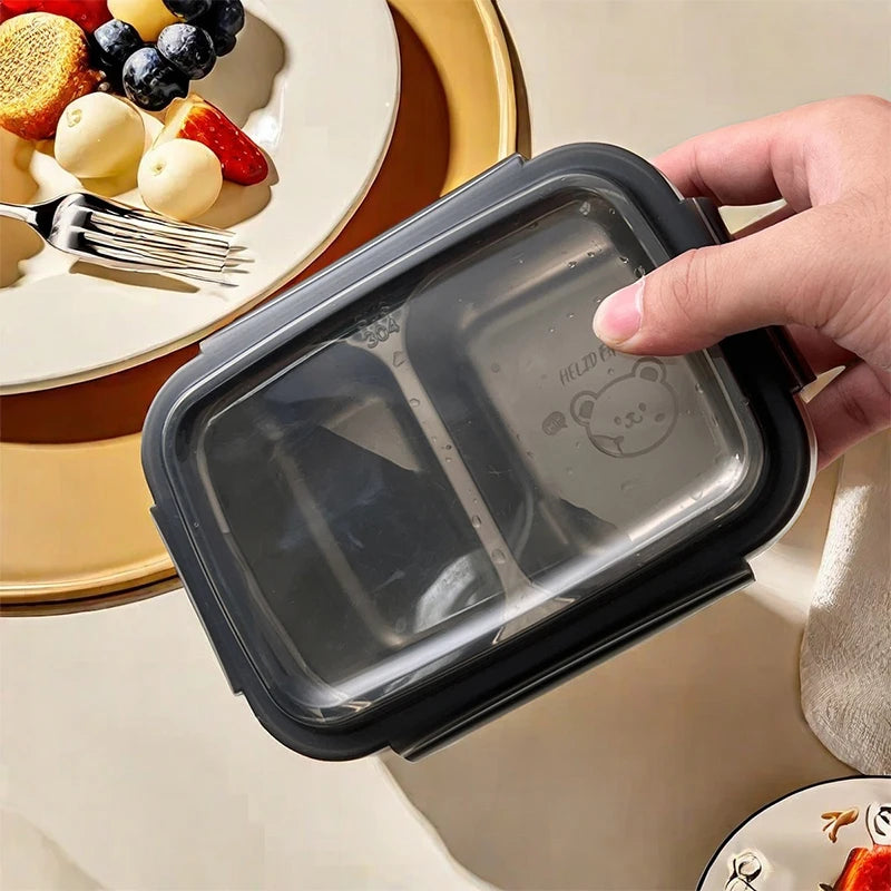 WORTHBUY Cute Pattern Lunch Box Student Portable 304 Stainless Steel Divided Bento Box Leak-proof Sealed Lunch Container