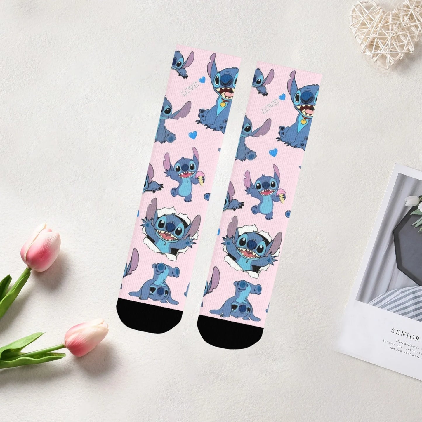 Cartoon Stitch Printed Men's Socks Soft and Comfortable Socks Novelty Harajuku Funny Street Hip-Hop Socks Party Holiday Gifts