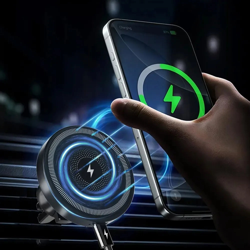 Magnetic Wireless Charger 360 Rotation Air Vent Phone Holder Stand For Magsafe iPhone 16 15 14 13 12 Pro Max Fast Charging Mount