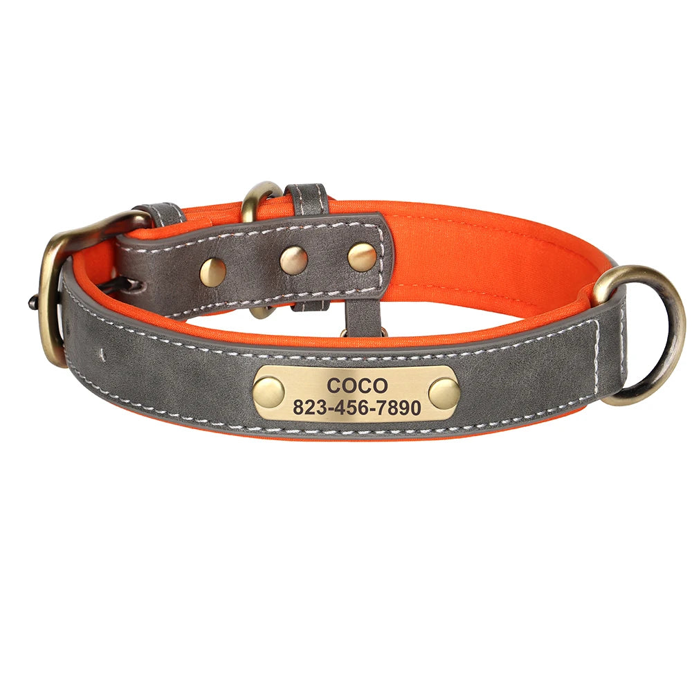 Personalized PU Leather Dog Collar Free Engraved Dog ID Collars Nameplate Soft Padded For Small Medium Large Dogs Adjustable