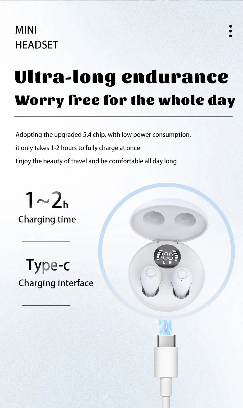 SK31 Mini Invisible Headphones Wireless Bluetooth 5.4 Headphones Bass Sleeping Headphones with Microphone Noise Cancellation HD