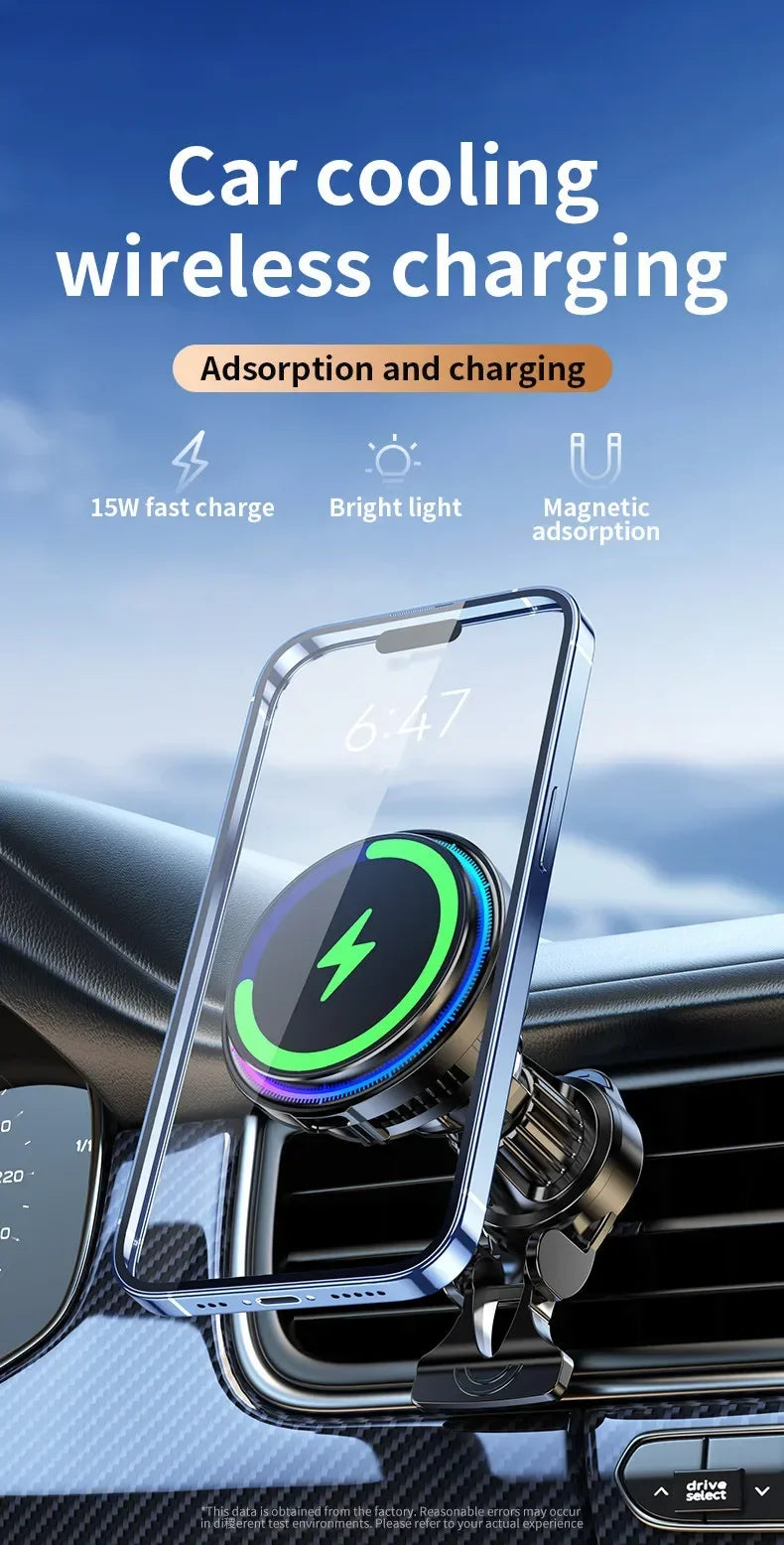 ice Cooling Magnetic Wireless Car Charger Stand for iPhone 16 15 14 13 12 Pro Max MacSafe Car Phone Holder Fast Charging Station