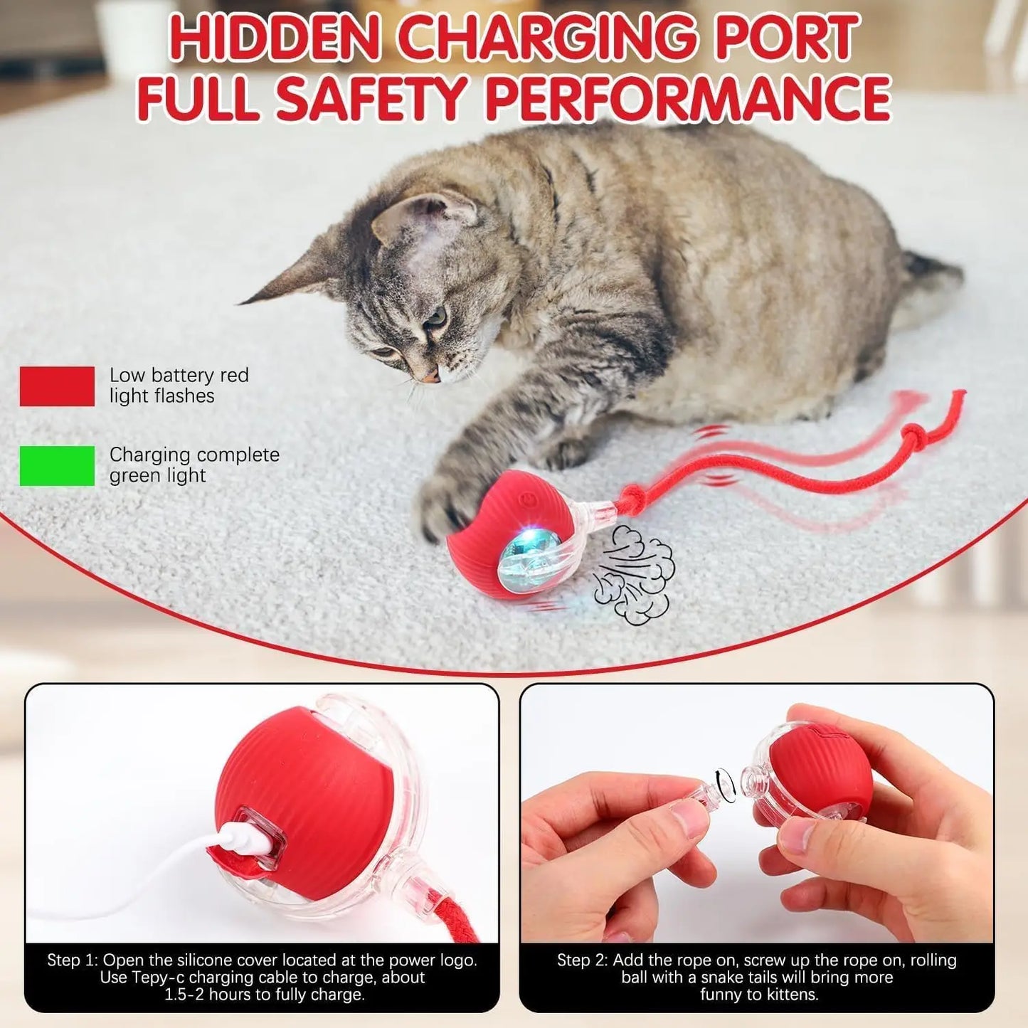 Interactive Cat Toys Ball Automatic Rolling Rechargeable Smart Obstacle Avoid Running Toys for Energetic Indoor Cats