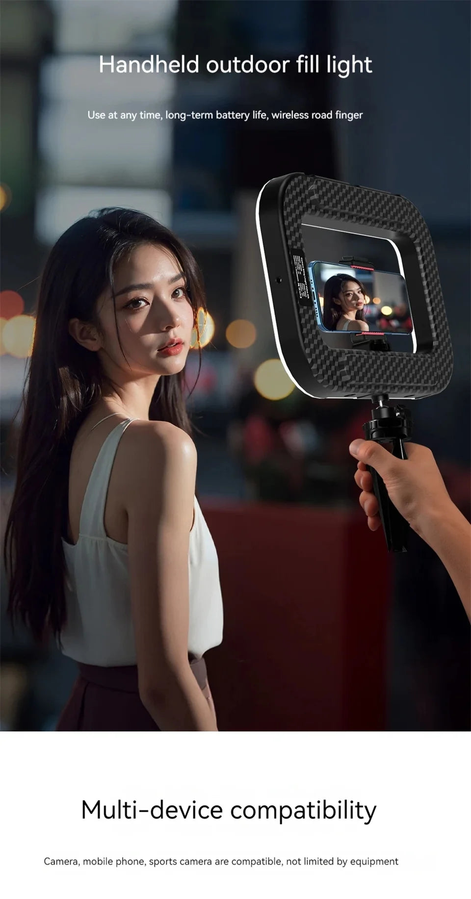 Roreta Handheld Ring LED Rechargeable Portable Mobile Phone Live Broadcast Photography Desktop Rabbit Cage Selfie fill Light