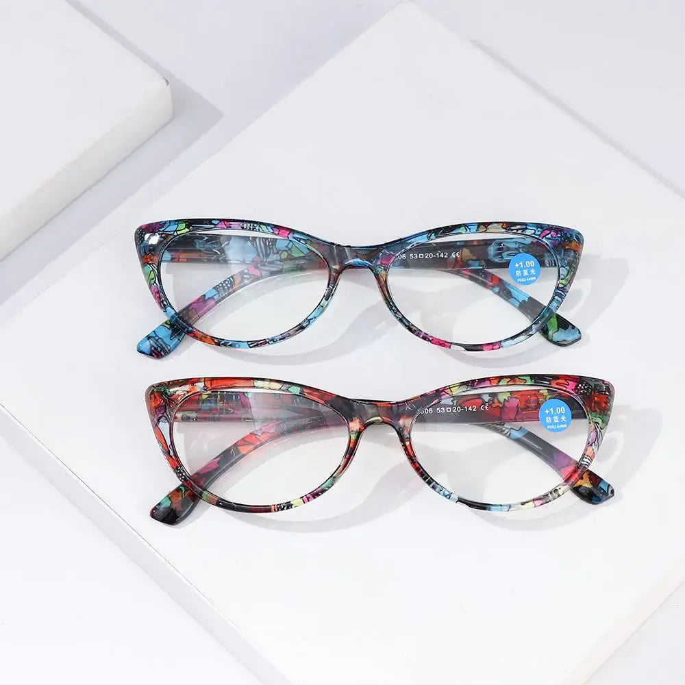 Fashion Cat Eye Reading Glasses Anti Blue Light Eyeglasses Women Floral Print Anti Eyestrain Glasses Eye Protection Vision Care