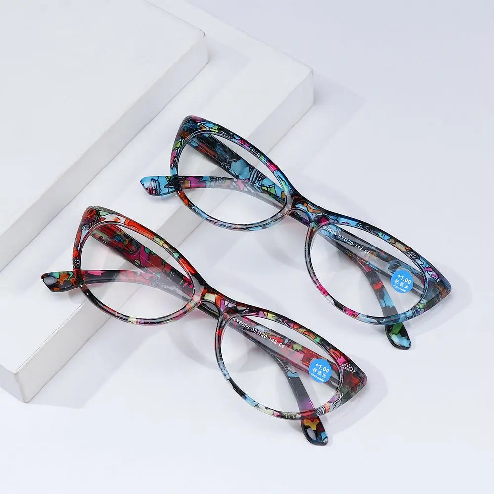 Fashion Cat Eye Reading Glasses Anti Blue Light Eyeglasses Women Floral Print Anti Eyestrain Glasses Eye Protection Vision Care