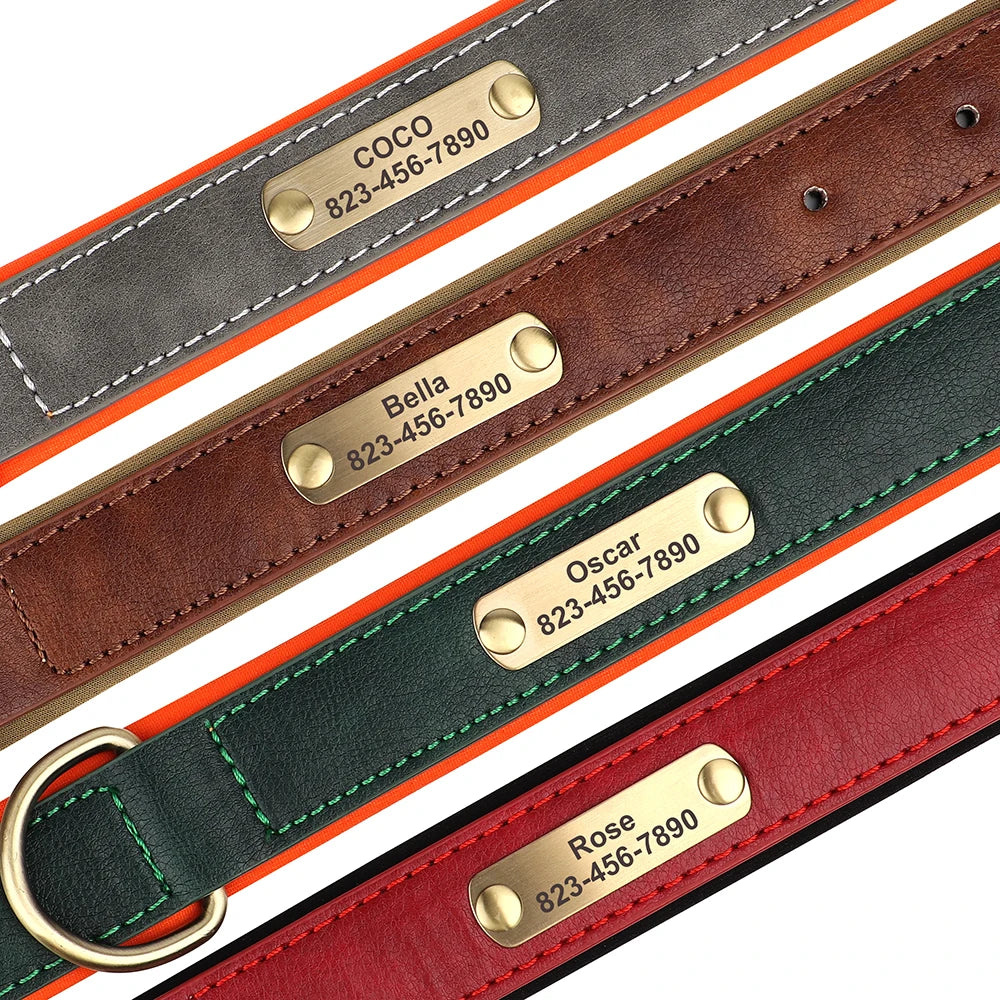 Personalized PU Leather Dog Collar Free Engraved Dog ID Collars Nameplate Soft Padded For Small Medium Large Dogs Adjustable