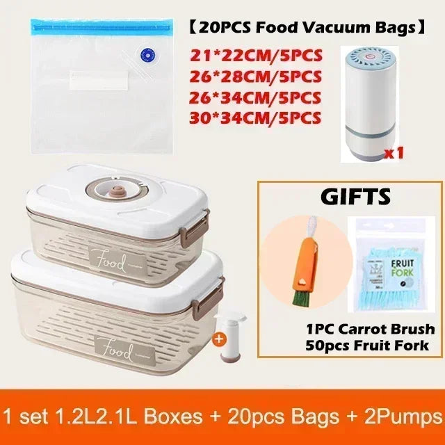 Vacuum Sealed Food Storage Box, Clear Fresh-Keeping Box, Capacity Food Dispenser, Transparent Container with Vacuum Pump