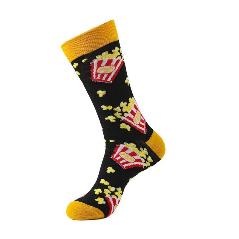 58 Style Food Theme Men Cartoon Socks Cotton Fruit Banana beer coffee bean doughnut sandwich hamburger sushi ice crea Long Socks
