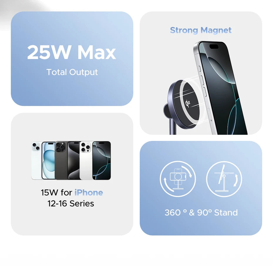 UGREEN Qi2 25W Magnetic Wireless Charger Stand Charging Holder For iPhone 16 15 Pro Max/AirPods Fast Charger for MagSafe
