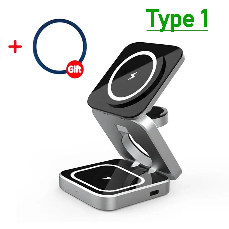 30W 3 In 1 Magnetic Wireless Charger Stand Pad for iPone 15 14 13 12 Pro Max Airpods Pro iWatch 8 7 6 Fast Charging Dock Station