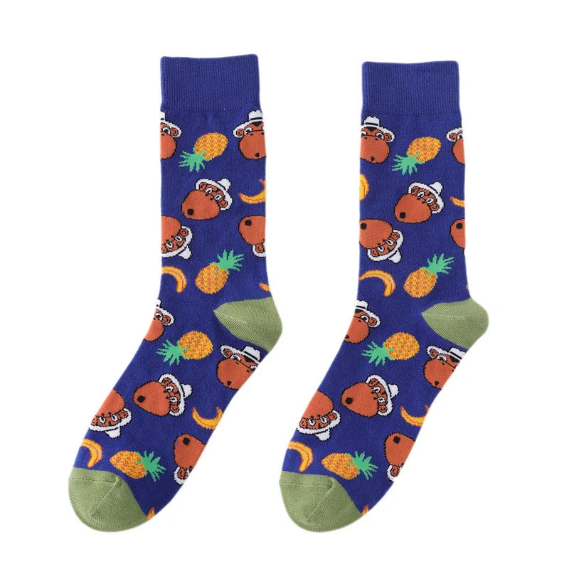 58 Style Food Theme Men Cartoon Socks Cotton Fruit Banana beer coffee bean doughnut sandwich hamburger sushi ice crea Long Socks