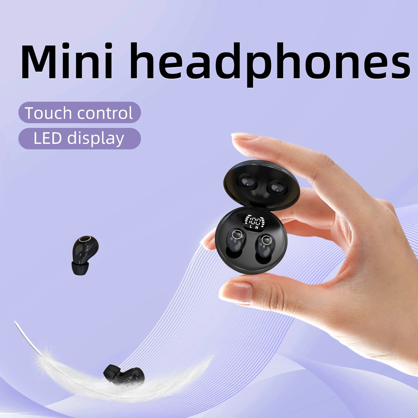 SK31 Mini Invisible Headphones Wireless Bluetooth 5.4 Headphones Bass Sleeping Headphones with Microphone Noise Cancellation HD