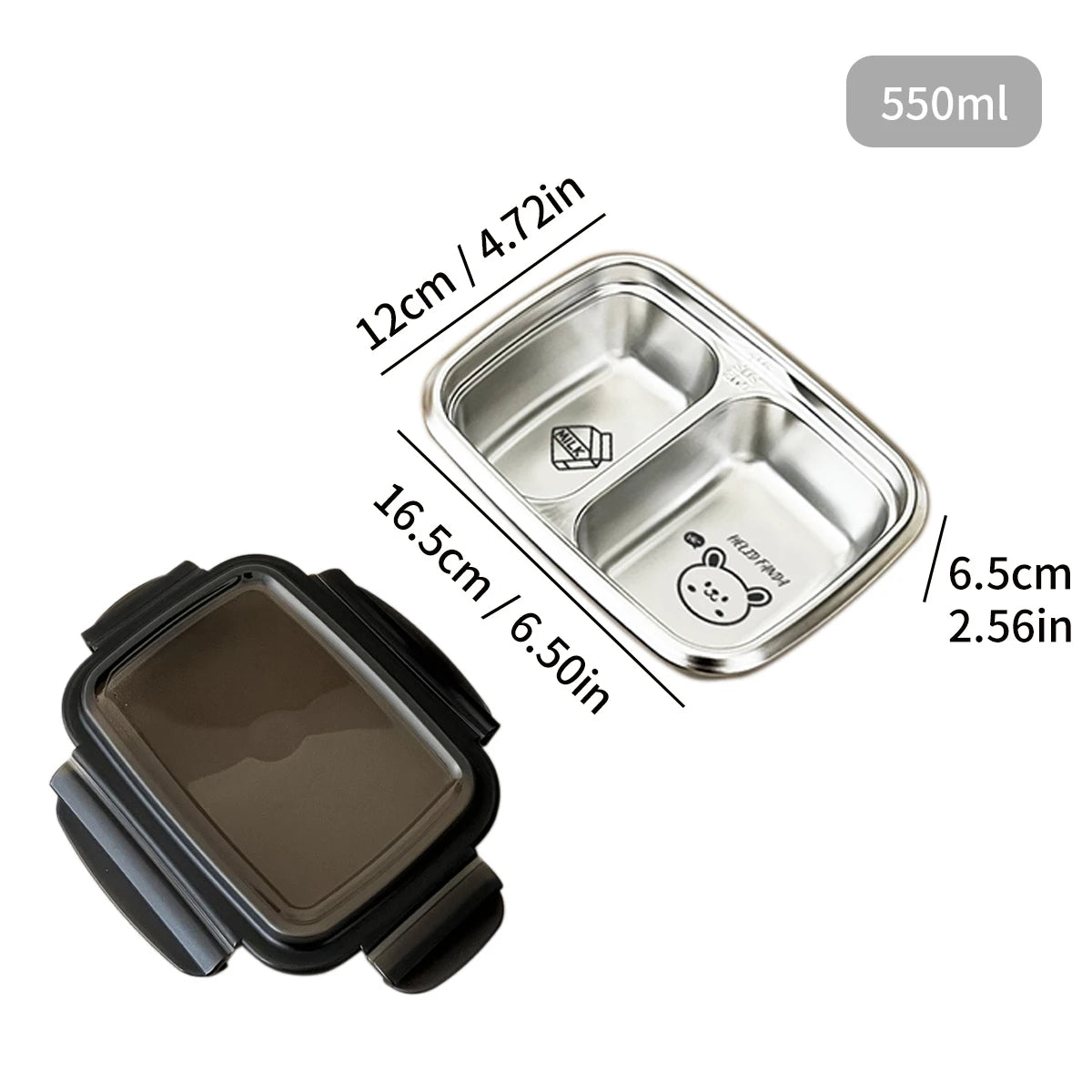 WORTHBUY Cute Pattern Lunch Box Student Portable 304 Stainless Steel Divided Bento Box Leak-proof Sealed Lunch Container