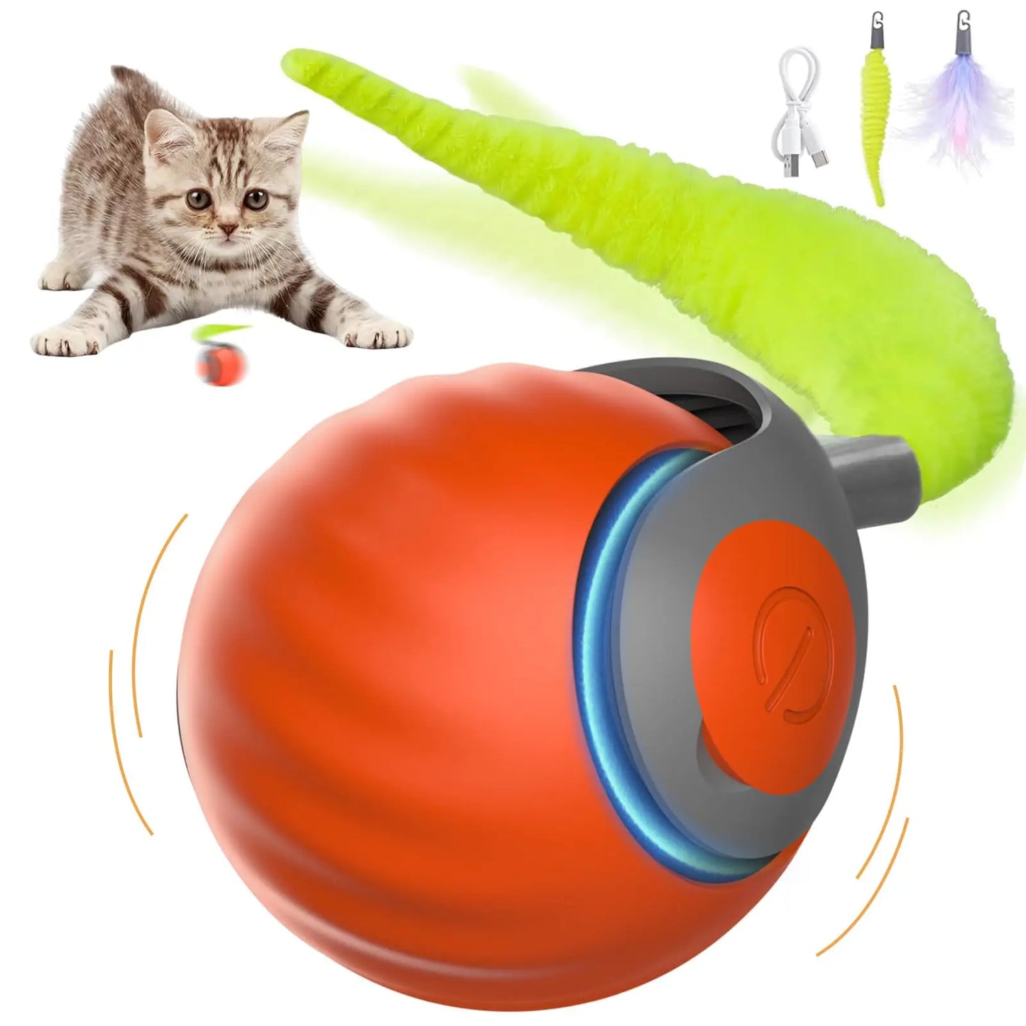 Smart Interactive Cat Toy Balls, Speedy Tail 2.0 Cat Toys, 2 Speed Adjustment Automatic Moving Ball with Replacement Tail