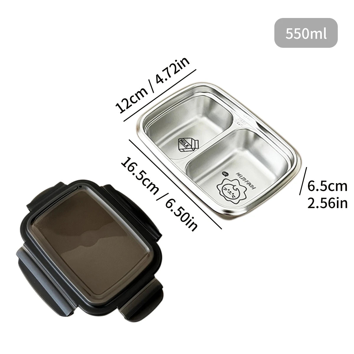 WORTHBUY Cute Pattern Lunch Box Student Portable 304 Stainless Steel Divided Bento Box Leak-proof Sealed Lunch Container