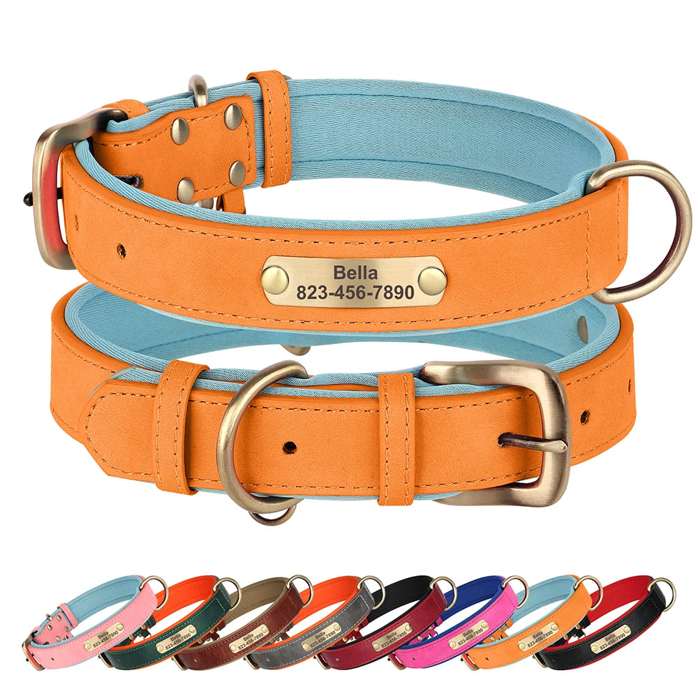 Personalized PU Leather Dog Collar Free Engraved Dog ID Collars Nameplate Soft Padded For Small Medium Large Dogs Adjustable