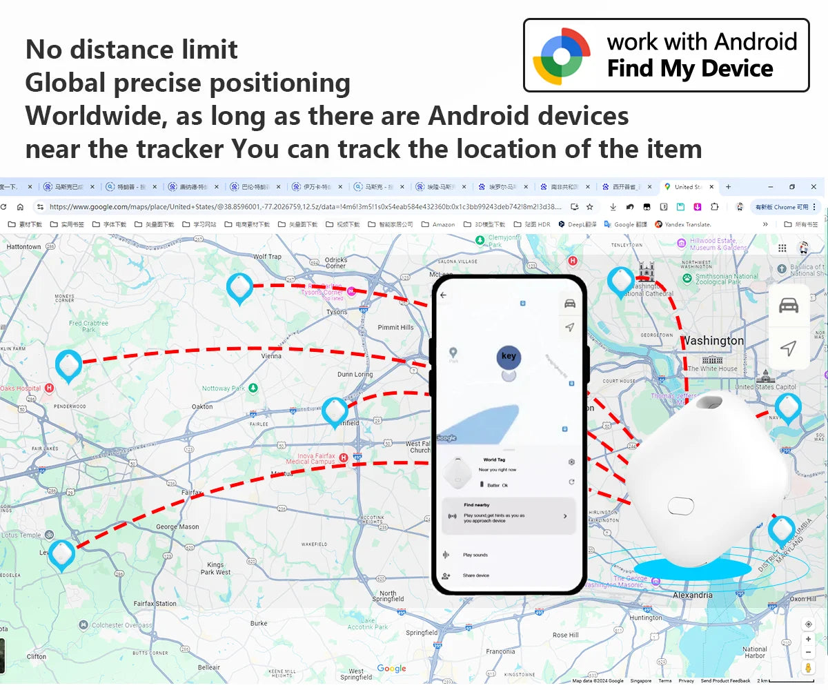 Smart Tracker Tag for Android device Google Find Hub App air tag Key Finder pet/bag tracker Google Certified Bluetooth Finder