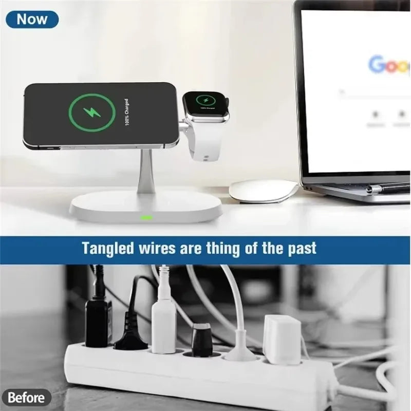 3 in 1 100W Magnetic Wireless Charger Stand For Magsafe iPhone 16 15 14 13 12 Apple Watch 8 7 Airpods Pro Fast Charging Station