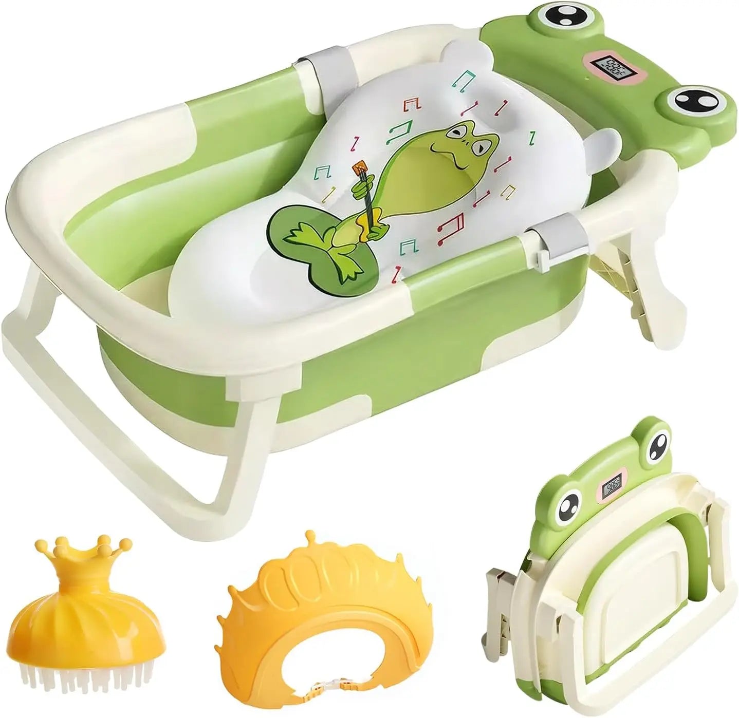Eco-friendly Baby Bath with Temperature Indicator,Foldable Baby Bathtub for Newborn Baby Bath Tub,Infant Bath Tub with bath mat