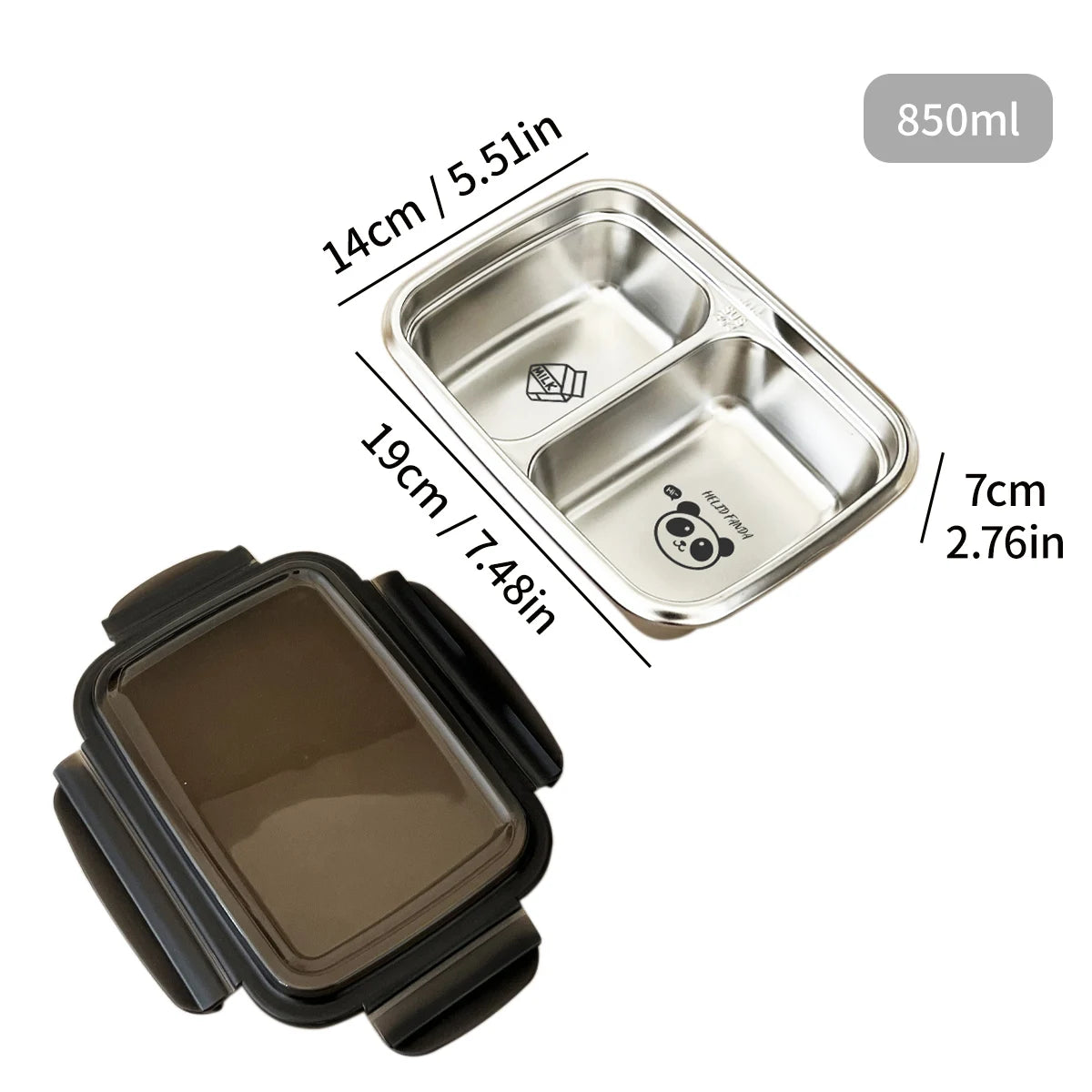 WORTHBUY Cute Pattern Lunch Box Student Portable 304 Stainless Steel Divided Bento Box Leak-proof Sealed Lunch Container
