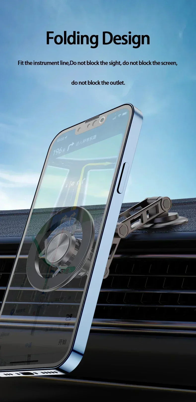 Magnetic Car Wireless Charger for iPhone 15 14 Pro Max Car Phone Holder 360 Rotation Metal Foldable Charging Stand for Samsung