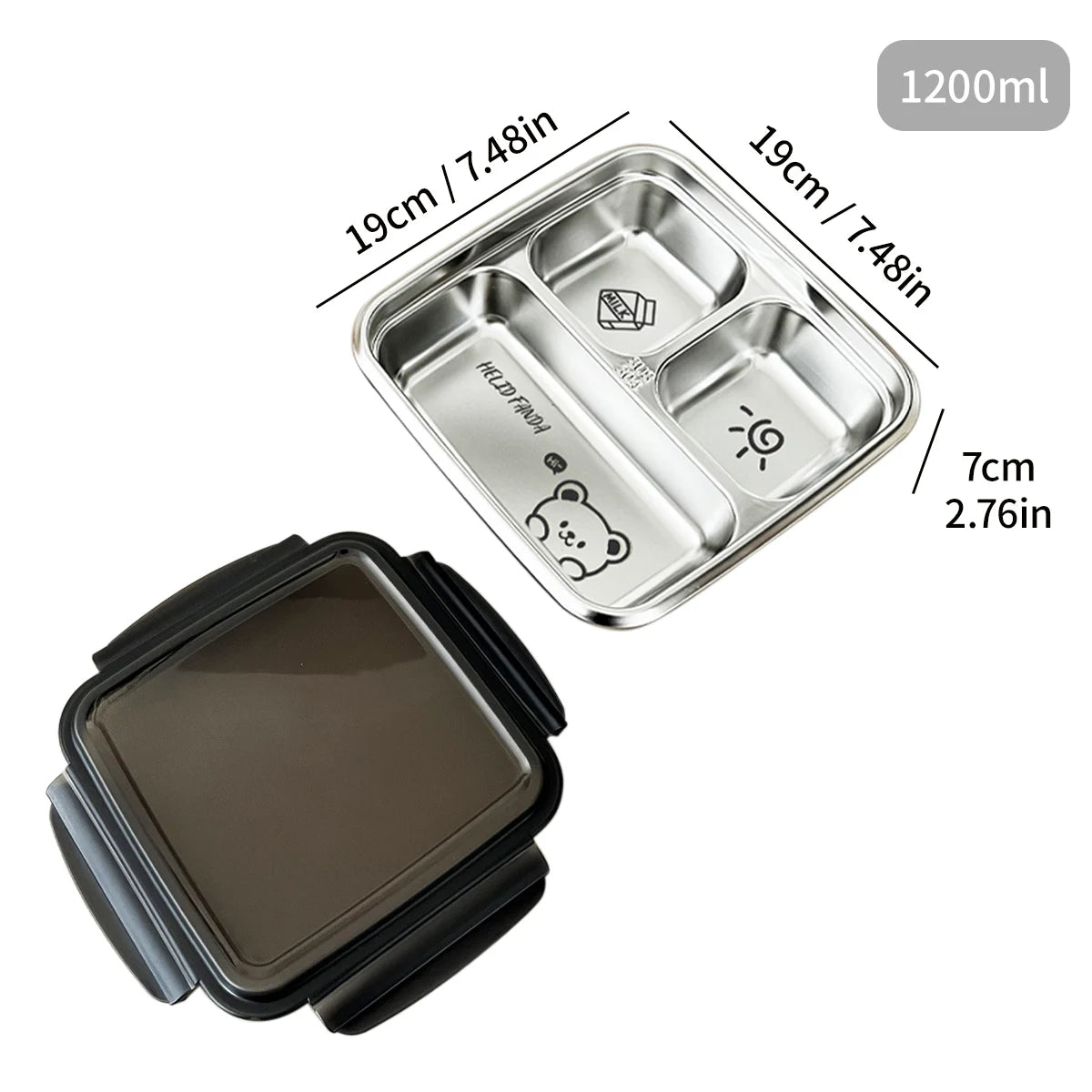 WORTHBUY Cute Pattern Lunch Box Student Portable 304 Stainless Steel Divided Bento Box Leak-proof Sealed Lunch Container