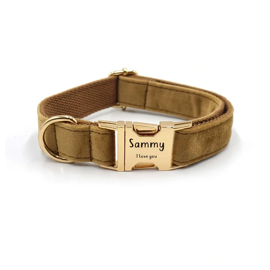 1pc Personalized Dog Collar Velvet, Engraving Custom Name Phone Number ID Tag, Soft Comfy Adjustable Collars For Small Medium La