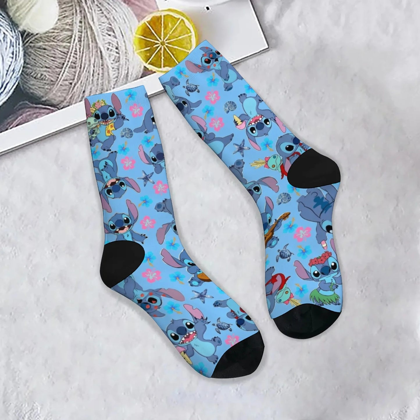 Cartoon Stitch Printed Men's Socks Soft and Comfortable Socks Novelty Harajuku Funny Street Hip-Hop Socks Party Holiday Gifts