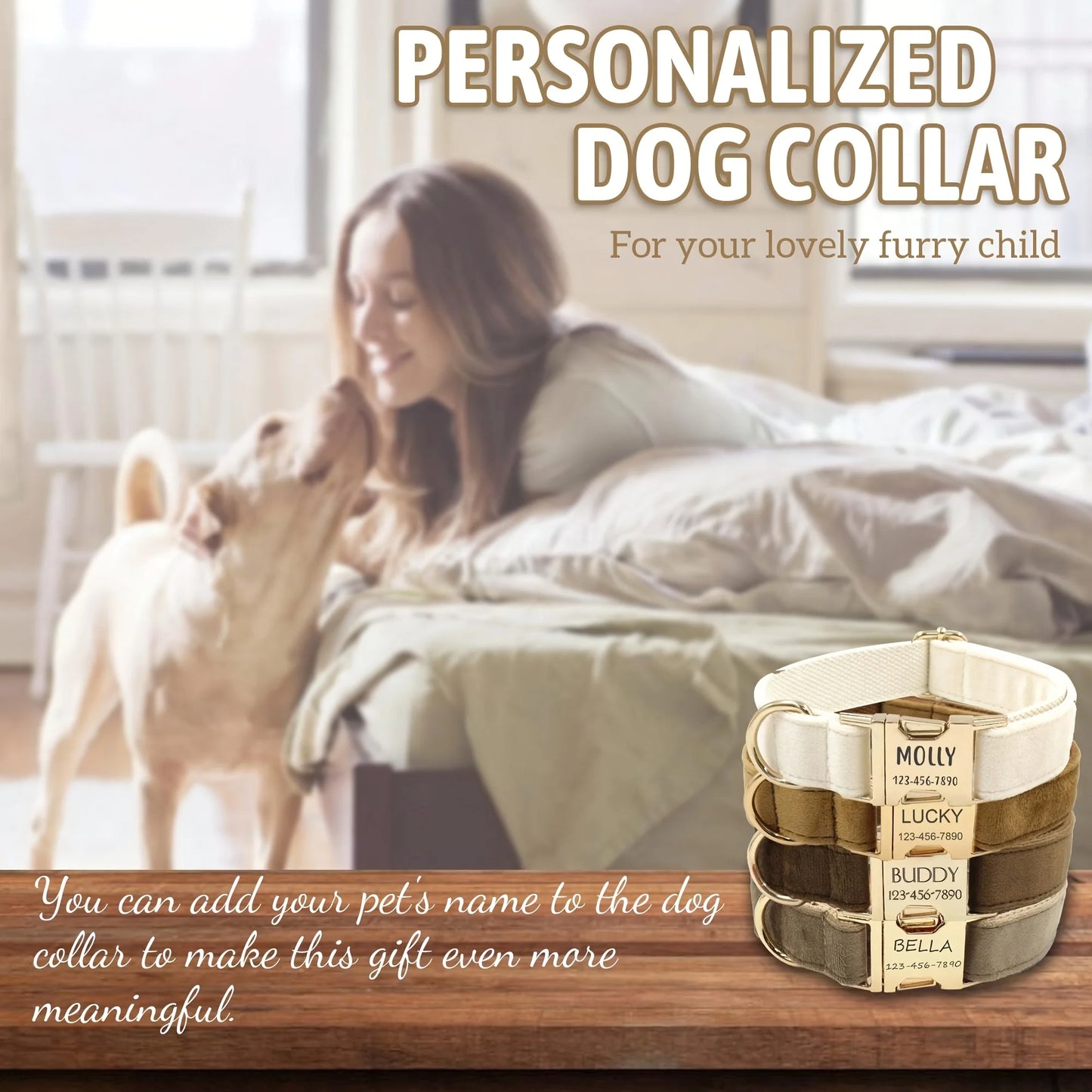 1pc Personalized Dog Collar Velvet, Engraving Custom Name Phone Number ID Tag, Soft Comfy Adjustable Collars For Small Medium La