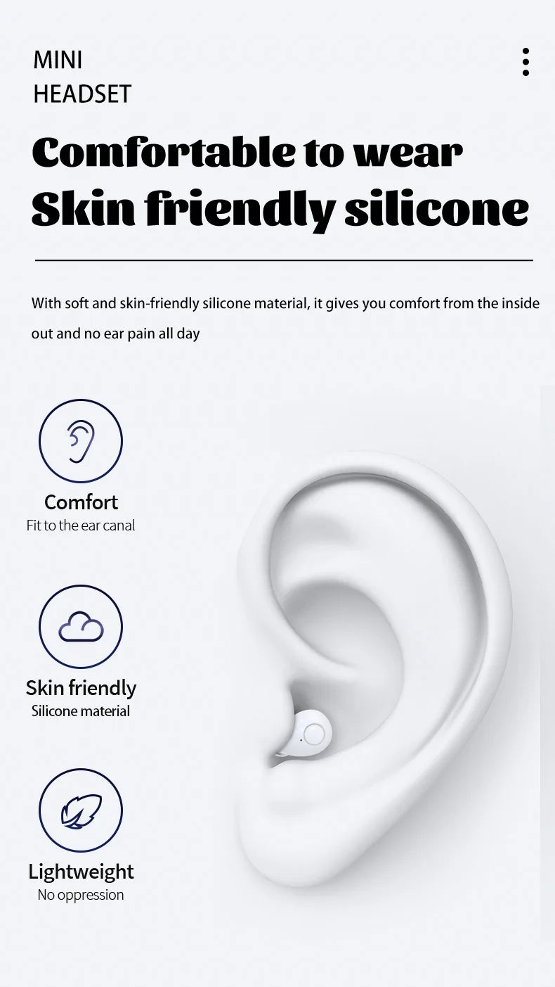 SK31 Mini Invisible Headphones Wireless Bluetooth 5.4 Headphones Bass Sleeping Headphones with Microphone Noise Cancellation HD