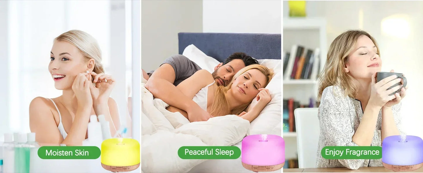 Mini Size Wood Grain Aroma Diffuser Usb Essential Oil Humidifier With Colorful Night Lights Air Humidifier Machine 500ml Home
