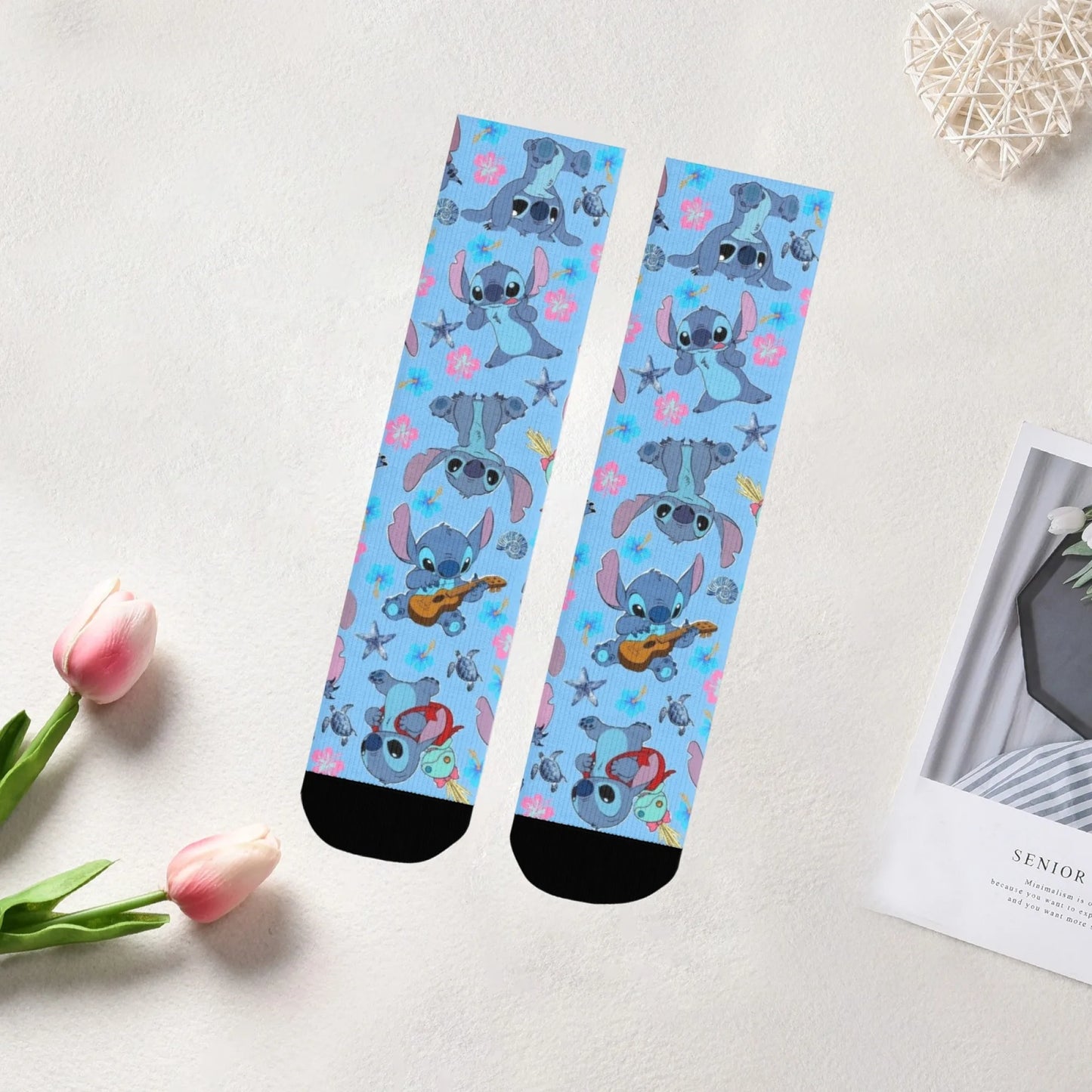 Cartoon Stitch Printed Men's Socks Soft and Comfortable Socks Novelty Harajuku Funny Street Hip-Hop Socks Party Holiday Gifts