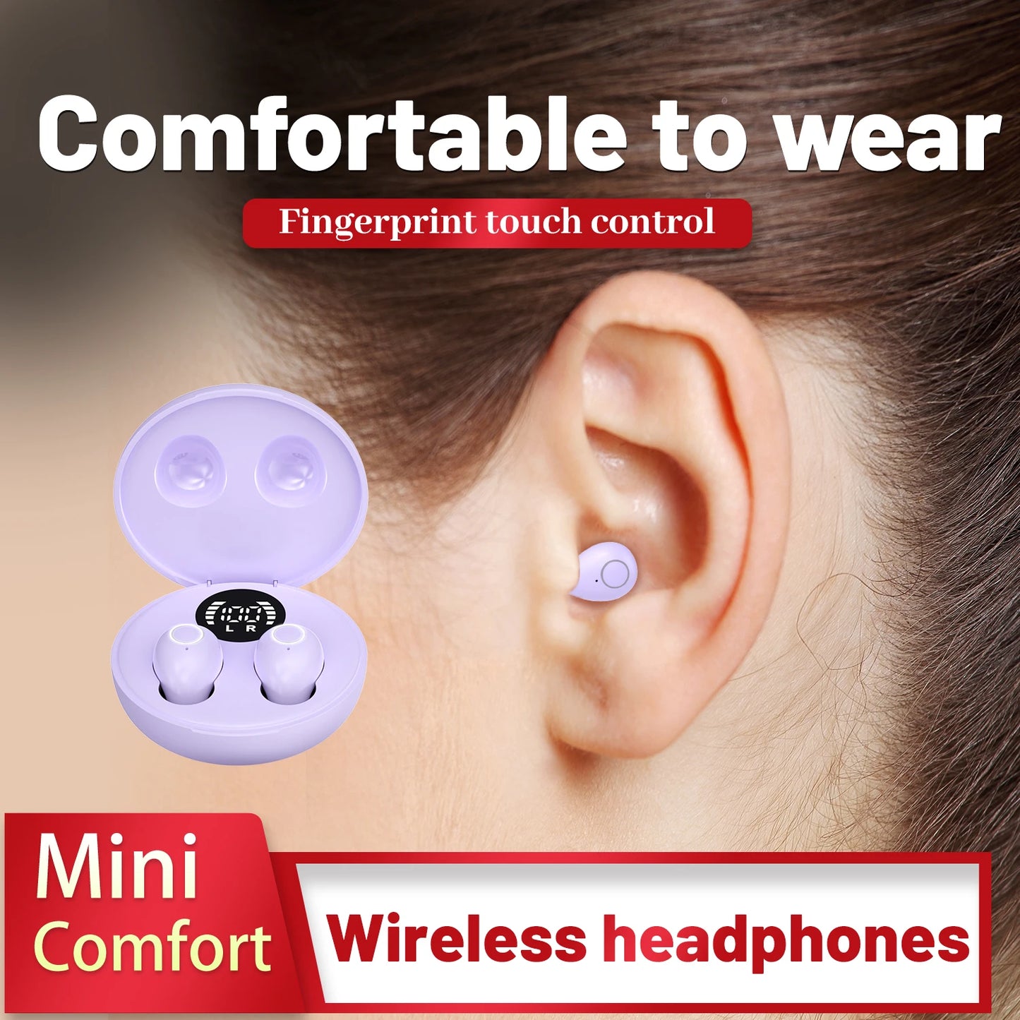 SK31 Mini Invisible Headphones Wireless Bluetooth 5.4 Headphones Bass Sleeping Headphones with Microphone Noise Cancellation HD
