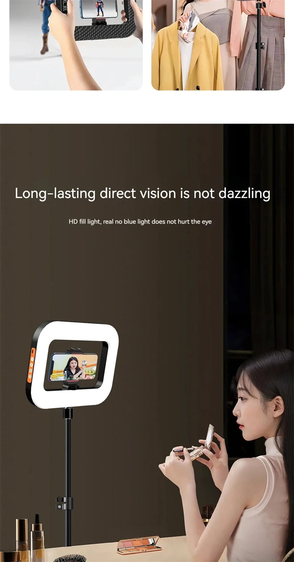 Roreta Handheld Ring LED Rechargeable Portable Mobile Phone Live Broadcast Photography Desktop Rabbit Cage Selfie fill Light