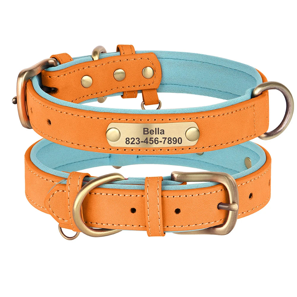 Personalized PU Leather Dog Collar Free Engraved Dog ID Collars Nameplate Soft Padded For Small Medium Large Dogs Adjustable