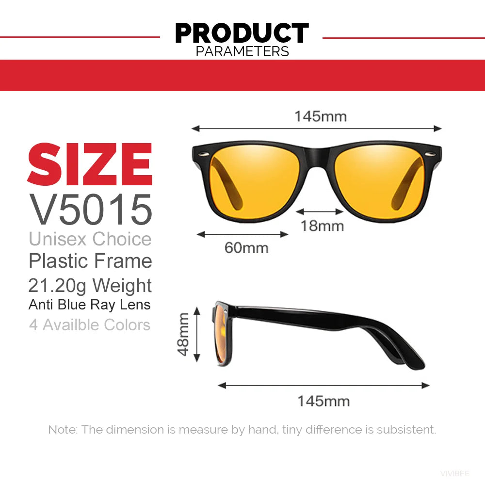 VIVIBEE Night Vision Blue Light Blocking Glasses Men Square Computer Eye Protection Eyeglasses Gaming Women Orange Eyewear